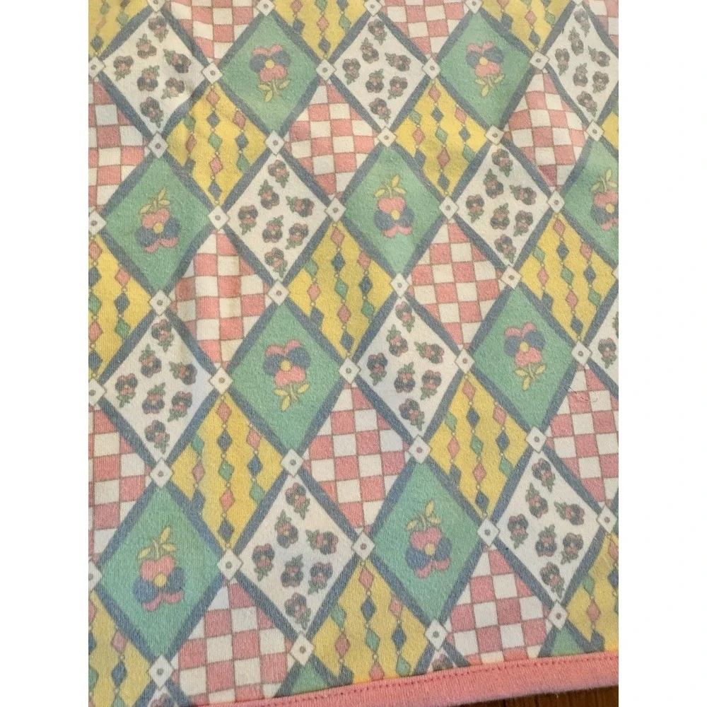 Vintage Gymboree Baby Blanket Pink Patchwork Diamonds Floral Rare 90s Cotton #3